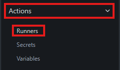 Runner's menu in Gitea WebUI.